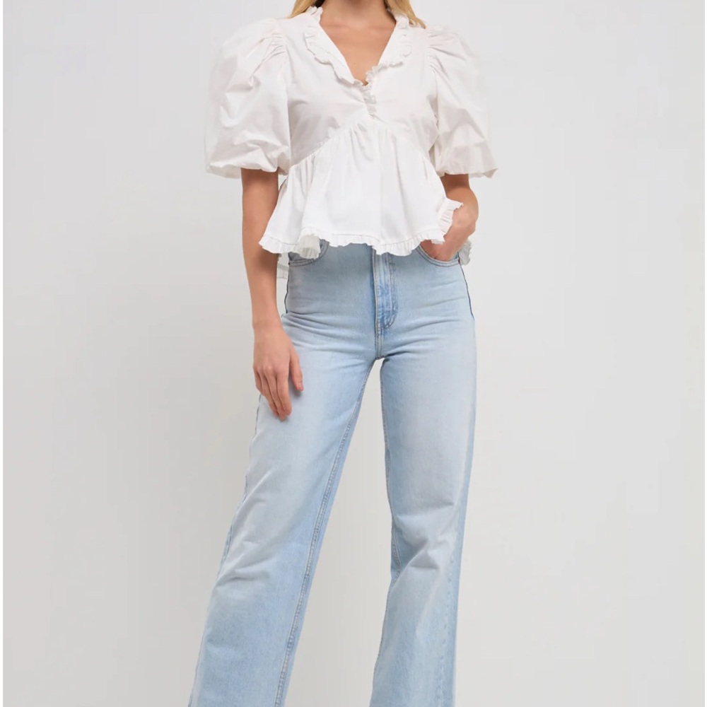 Endless Rose White Puff Sleeve Peplum Top